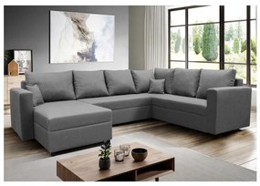 Canapea colțar extensibilă universală în formă de U SEYA, cu spațiu de depozitare, gri