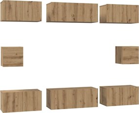 vidaXL Set comodă TV Pe perete 8 pcs Stejar Artizanal Lemn compozit