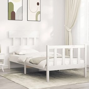 3193302 vidaXL Cadru de pat cu tăblie single, alb, lemn masiv