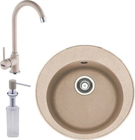 Set chiuveta bucatarie compozit Franke Rotondo Avena 51 cm finisaj bej mat cu dozator detergent si baterie Pola