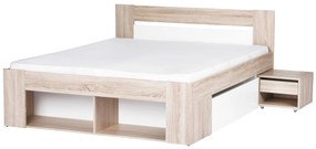 Pat matrimonial 140 cm Melinne 08 (Stejar sonoma 3D + Alb) (cu sp. depozitare și noptiere). 1068191