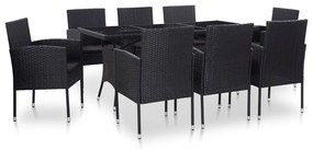 46404 vidaXL Set mobilier de exterior, 9 piese, negru, poliratan