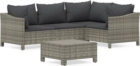 vidaXL Set mobilier de grădină cu perne, 5 piese, gri, poliratan