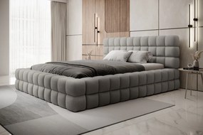 Pat tapitat cu somiera si lada depozitare, 160x200 cm, ELTAP, BE-DIZ-MET-04ROY, Dizzle, metal/poliester, gri