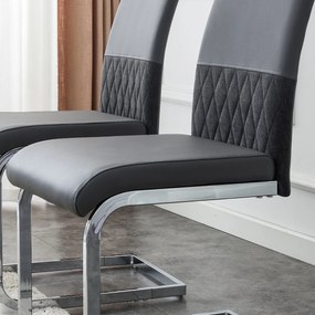 Set de 2 scaune moderne pentru sufragerie, cu spătar înalt, din PU și material textil, pentru bucătărie și birou, Gri