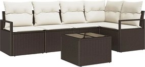 vidaXL Set de canapea cu pernă 6 pcs Maro poliratan