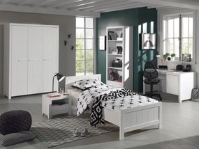 Set Mobilier Cameră Copii ERIK, pat 90x200 cm, dulap cu 3 uși, birou și noptieră, alb – Vipack