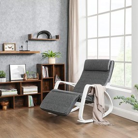 Fotoliu balansoar, lemn de mesteacan / textil, antracit / alb, Songmics