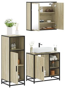 vidaXL Set mobilier de baie, 3 piese, stejar sonoma, lemn prelucrat