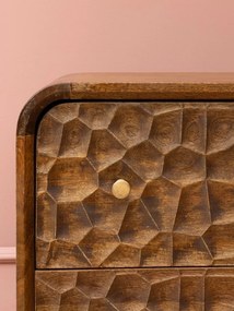 Comodă din lemn de mango cu 4 sertare , natur, cu decor sculptat în relief și mânere din alamă, 120x45x99 cm, „Atlas"