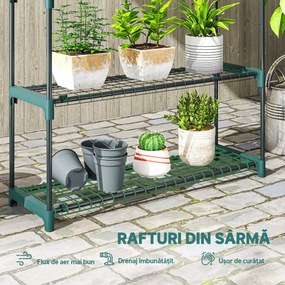 Outsunny Raft pentru Plante pe 4 Niveluri, Set de 2 Suporturi pentru Plante, din Oțel cu Catarame pentru Montaj Ușor, Expunere Ghivece Grădină și Balcon, 90x28x104 cm | Aosom Romania