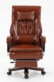 EXECUTIVE PRIME 8206B – Scaun directorial din piele naturala si lemn , Masaj in 9 puncte si Incalzire, rezistent 150 kg, Maro Inchis