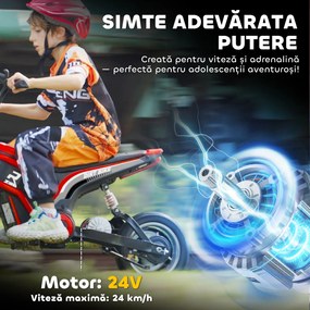 HOMCOM Motocicletă Electrică pentru Copii cu Accelerație Manuală și 2 Viteze, 119x64x76,5 cm, Roșu | Aosom Romania