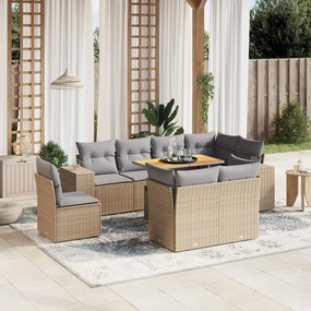 vidaXL Set canapele de grădină, 9 piese, cu perne, bej, poliratan