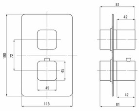 Baterie dus Deante Box Square cu termostat incastrata pentru corp ingropat, negru mat 190x118 mm, Negru mat