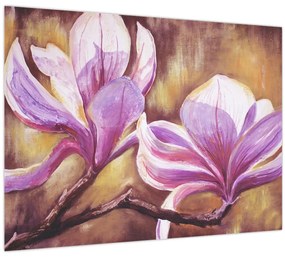 Tablou pe sticlă - Flori de magnolie (70x50 cm)