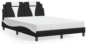vidaXL Pat cu saltea, negru și alb, 120x200 cm, piele ecologică