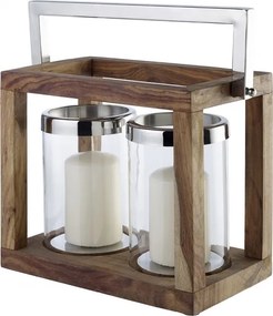 Suport lumanare din lemn si sticla FOLEY TWIN