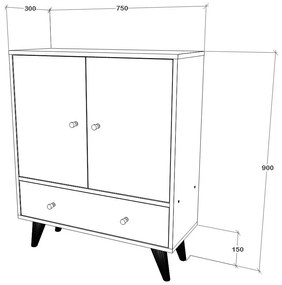 Comoda TV Malta, 3 Usi, Stejar Artisan, 75 x 30 x 90 cm