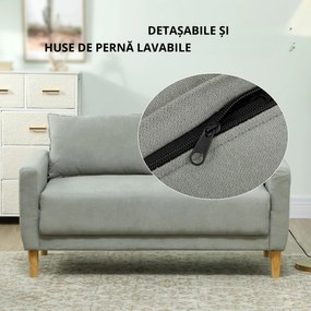 HOMCOM Canapea cu 2 Locuri, Brațe, Compartiment de Depozitare și 2 Perne, 140x72x82 cm, Gri | Aosom Romania