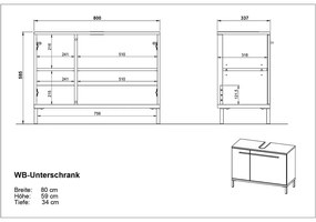 Dulap gri-bej sub chiuveta cu aspect de nuc 80x59 cm Yonkers - Germania
