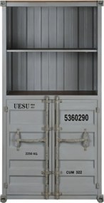 Bufet vintage, stil industrial, din metal, gri, cu 2 uși și rafturi deschise, decor de container maritim, 168 x 87 x 44 cm, „Cargo”