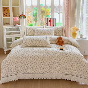 Lenjerie de pat bumbac 100%, 4 piese, floral crem, BCP408