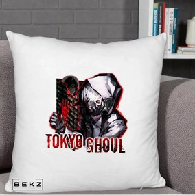 Perna Personalizata Tokyo Ghoul Ken Kaneki Anime, 40x40 cm, Alb Pufos, Husa Detasabila, Perna Inclusa, BEKZ®