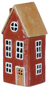 Suport lumânare Casă roșu, ceramică,1 x 9 x 23 cm