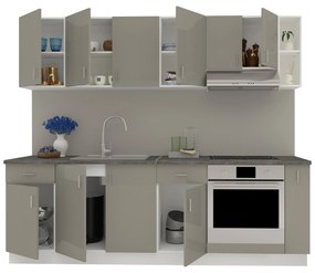 Set Bucatarie Karo V17, Gri Lucios/Alb, MDF, Blat Thermo 28 mm, L 240 cm