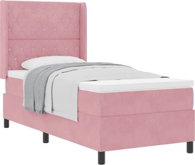 vidaXL Pat cu arcuri cu saltea cu headboard Roz 90 x 200 cm Catifea