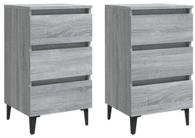 813143 vidaXL Noptiere cu picioare metalice 2 buc. gri sonoma, 40x35x69 cm