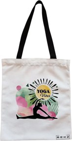 Sacosa de Panza pentru Cumparaturi, Geanta Tote, Yoga Vibes, Cu fermoar, 38x34.5 cm, Alba, BEKZ®