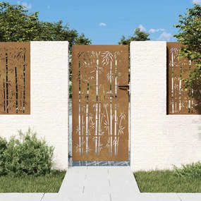vidaXL Poartă de grădină 85x175 cm, oțel corten, design bambus
