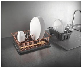 Suport pentru scurs vase Metaltex cu tavă, arămiu