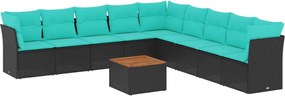 vidaXL Set canapele de grădină cu perne, 10 piese, negru, poliratan