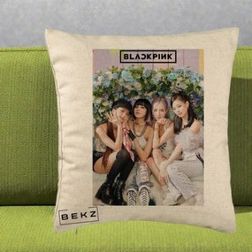 Perna Personalizata K-pop BLACKPINK Foto Grup, 40x40 cm, Bej, Husa Detasabila, Perna Inclusa, BEKZ®