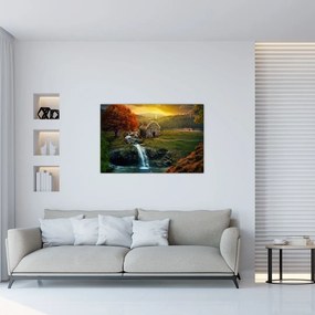 Tablou cu căbănuță în peisaj de poveste (90x60 cm)