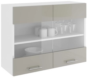 Corp Superior Karo, 2 Usi, cu sticla, Gri Lucios/Alb, MDF, 80 x 30 x 60 cm