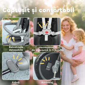 AIYAPLAY Triciclu Pliabil pentru Copii 6 în 1 cu Mâner Reglabil pentru Părinți și Acoperiș pentru Vârstele 1-5, Negru | Aosom Romania
