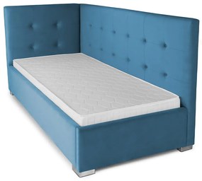 Pat Tapițat Lille de colț, cu somieră rabatabilă și ladă depozitare, Swing-Albastru / Stanga / 120x200