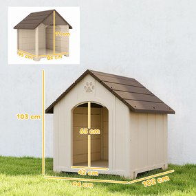PawHut Căsuță pentru Câini de Exterior, Talie Mare și XL, Adăpost din Plastic Impermeabil cu Bază Ridicată, Ferestre și Acoperiș Înclinat pentru Grădină, Terasă, Curte, 102x94x103 cm, Bej | Aosom Romania