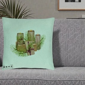 Perna Decorativa Lumanari cu Cadouri Naturale, 40x40 cm, Verde Menta, Husa Detasabila, Perna Inclusa, BEKZ®