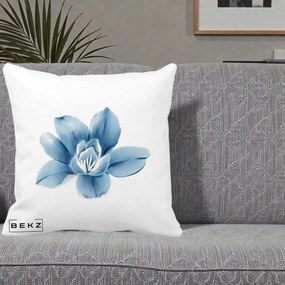 Perna Decorativa Magnolie Albastra Acuarela, 40x40 cm, Alba Mata, Husa Detasabila, Perna Inclusa, BEKZ®