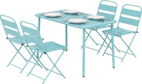 Outsunny Set de masă pentru exterior 5 piese, set de grădină pentru 4 persoane cu blat cu șipci și scaune pliante, Verde deschis | Aosom Romania