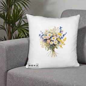 Perna Decorativa Buchet Camp Acuarela Margarete-Lavanda, 40x40 cm, Alb Pufos, Husa Detasabila, Perna Inclusa, BEKZ®