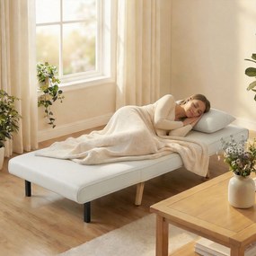 HOMCOM Fotoliu-șezlong convertibil 3 în 1 pat/fotoliu 1 loc, spătar 5 poziții, material textil cu pernă, crem | Aosom Romania