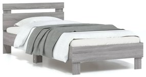 vidaXL Cadru de pat cu tăblie și lumini LED, gri sonoma, 90x190 cm