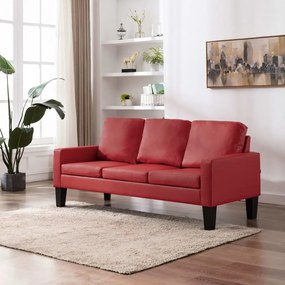 288764 vidaXL Canapea cu 3 locuri, roșu, piele ecologică