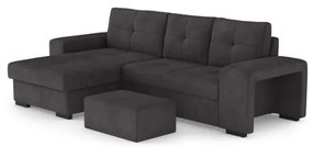 Canapea extensibilă cu spațiu de depozitare și taburet PALERMO, neagră, pe stânga